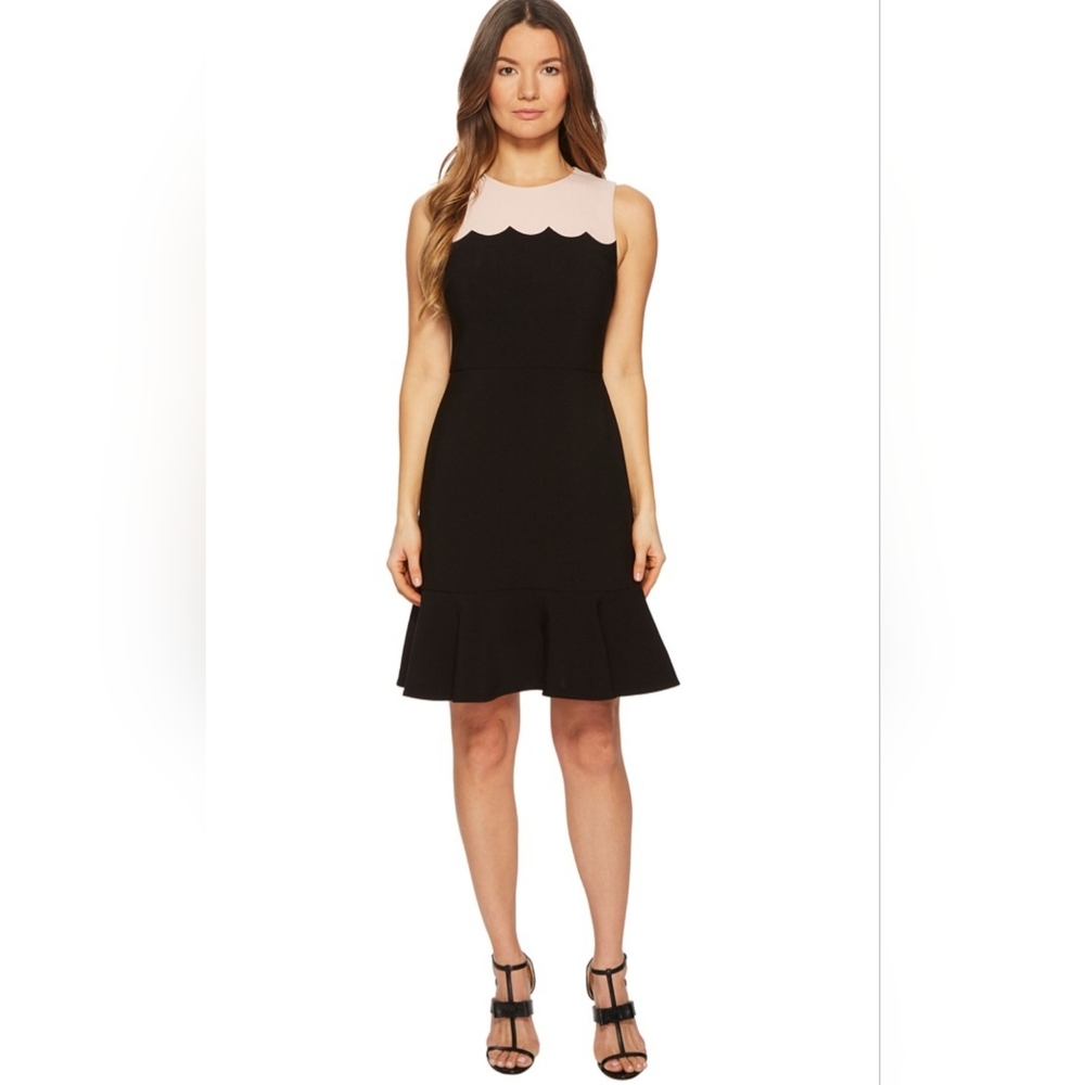 Kate Spade New York black and pink scalloped dress.